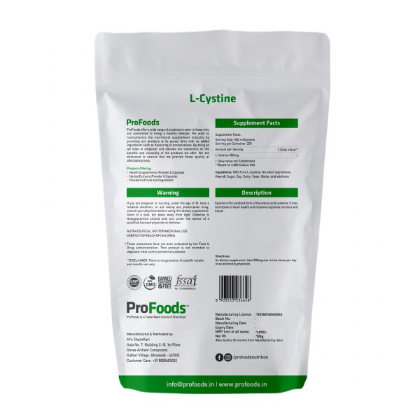 L Cystine Powder 125g Back