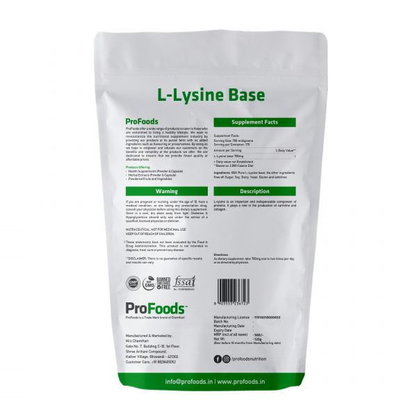 L-Lysine-Base-125g Back