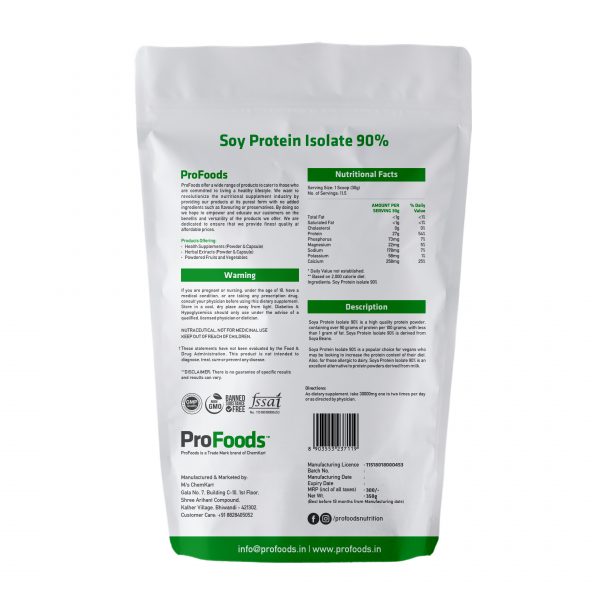 Soy Protein Isolate 90% Powder 350g Back