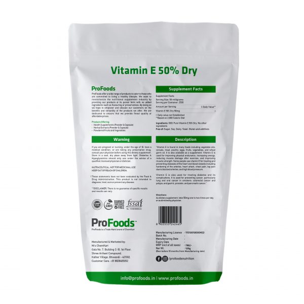 Vitamin E 50% Dry Powder 125g Back